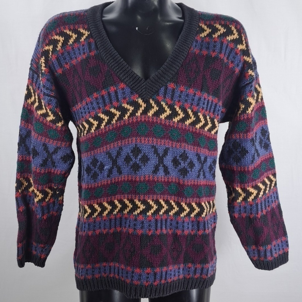 Vintage B.G Basic multicolored V neck Men's LG knit pullover casual sweater